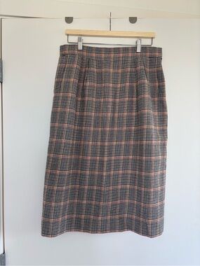 Hermes Plaid Midi Skirt in Black and Pink